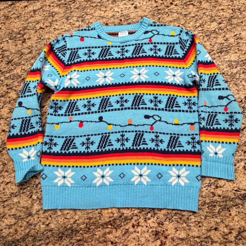 Aldi Gear Mens Holiday Ugly Christmas Sweater Blue Fair Isle Snowflake Medium